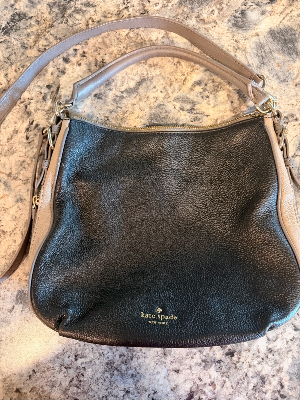kate spade Black and Taupe Leather Shoulder Bag